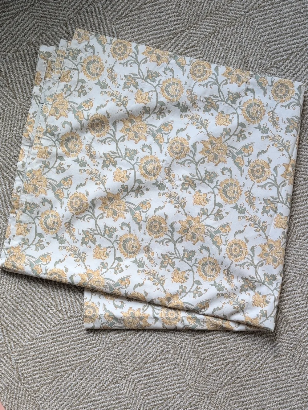 Pottery Barn Cream, Yellow & Sage Floral Fabric Shower Curtain Farmhouse Garden